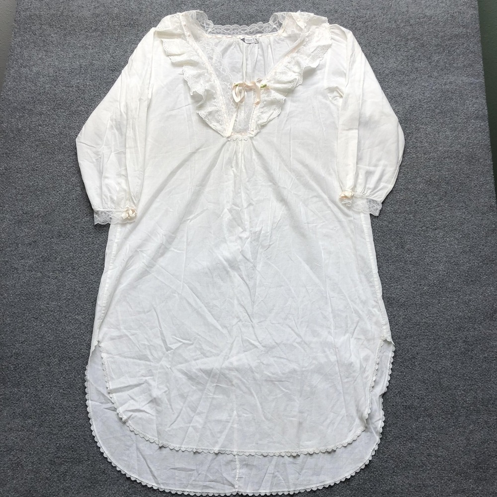 Vintage Christian Dior Gown Womens Medium White Lace Ruffle Chemise Lingerie
